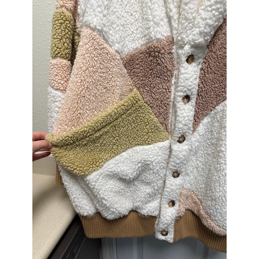 Free People Oversized Selma Cardi Color Block Sherpa Cardigan Bohemian Size XL - Picture 6 of 9